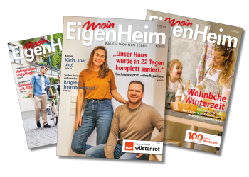 Fächer der drei letzten Titelblätter von Mein EigenHeim Ausgaben 1/2025, 4/2024 und 3/2024 Fächer der drei letzten Titelblätter von Mein EigenHeim Ausgaben 1/2025, 4/2024 und 3/2024
