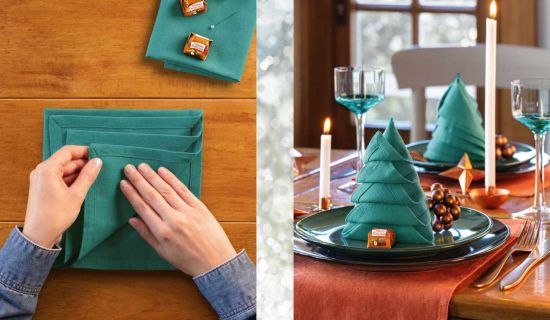 Einfache Anleitung Servietten falten weihnachten tannenbaum weihnachtsbaum