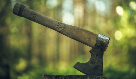 Axt steckt im Baumstumpf