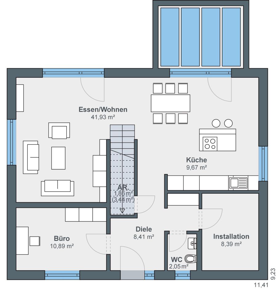 Grundriss WeberHaus Reihe Option Erdgeschoss