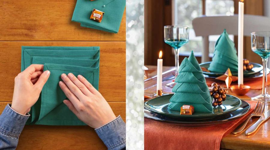 Einfache Anleitung Servietten falten weihnachten tannenbaum weihnachtsbaum
