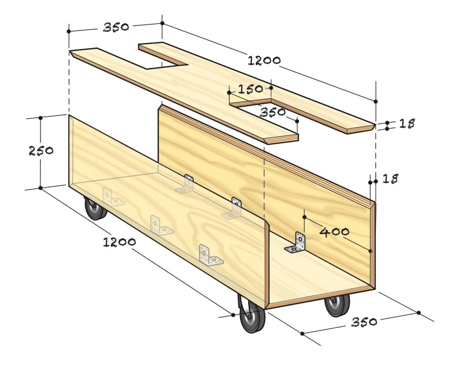 Mobile Sitzbank - Skizze mit den Maßen