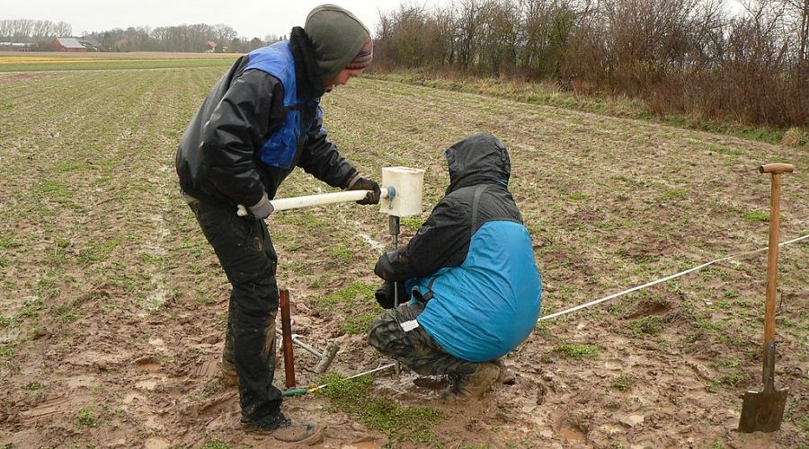 Bodenprobe wird mit dem Pürckhammer eingeschlagen