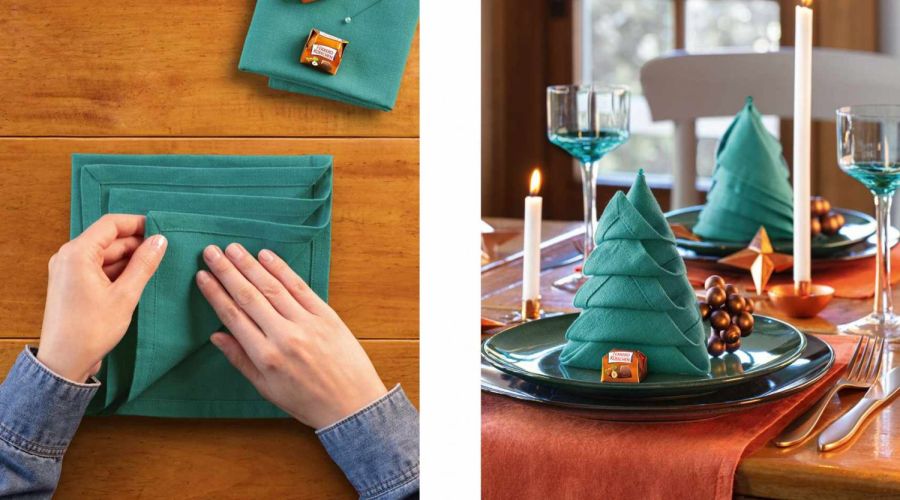 Einfache Anleitung Servietten falten weihnachten tannenbaum weihnachtsbaum