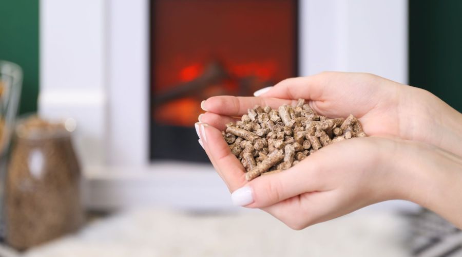 Holzpellets in einer Hand