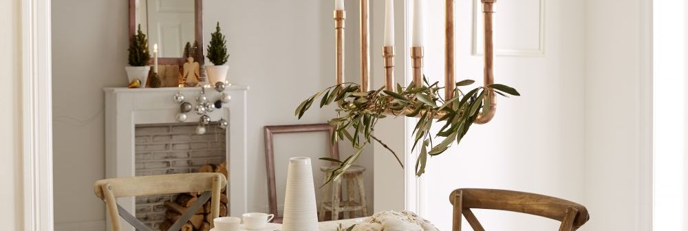 Stylischer Adventskranz aus Kupferrohren Leuchter Pendelleuchte