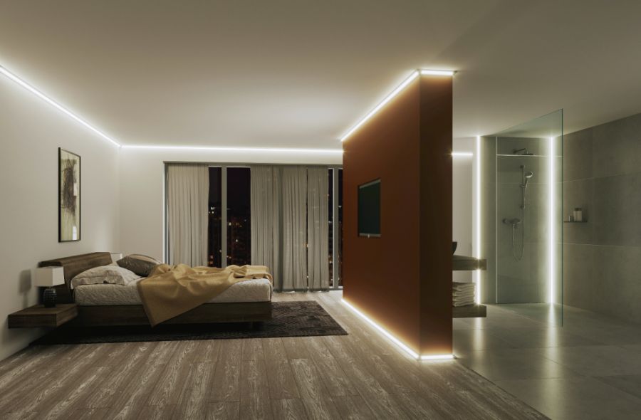 Schlafzimmer mit indirekter LED Beleuchtung