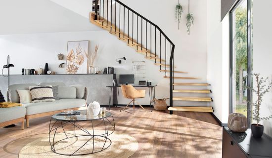 Treppenform im Einfamilienhaus viertelgewendelte Treppe