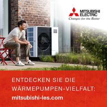 Anzeige der Firma Mitsubishi Electrics für Wärmepumpen