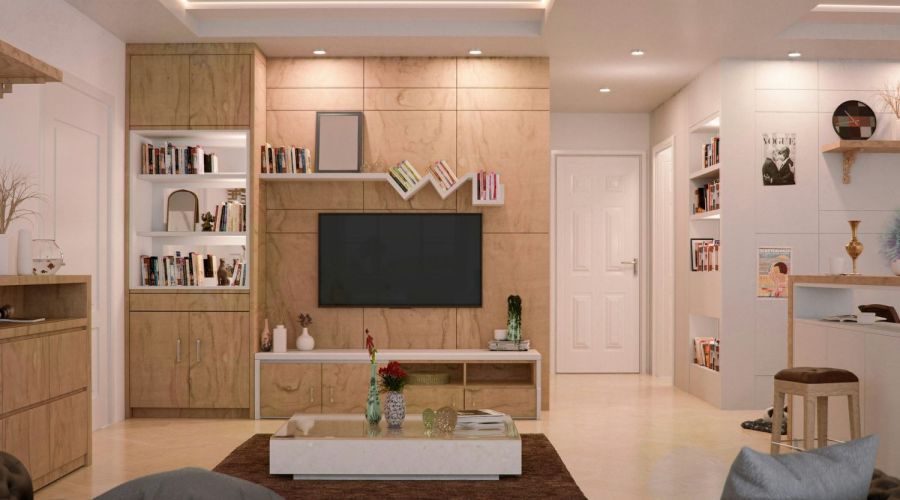 Wohnzimmer mit LED-Spots an der Decke