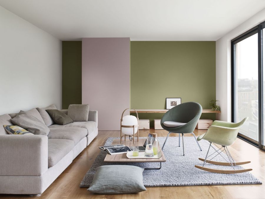 Grün und Rosa als Wandfarbe kombiniert