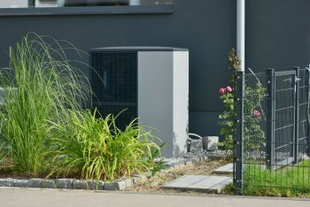 Wärmepumpe hinter Pflanzen verstecken