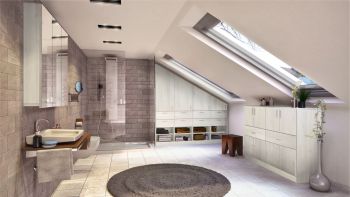 Dachgeschoss-Grundriss: Badezimmer mit Einbaumöbeln