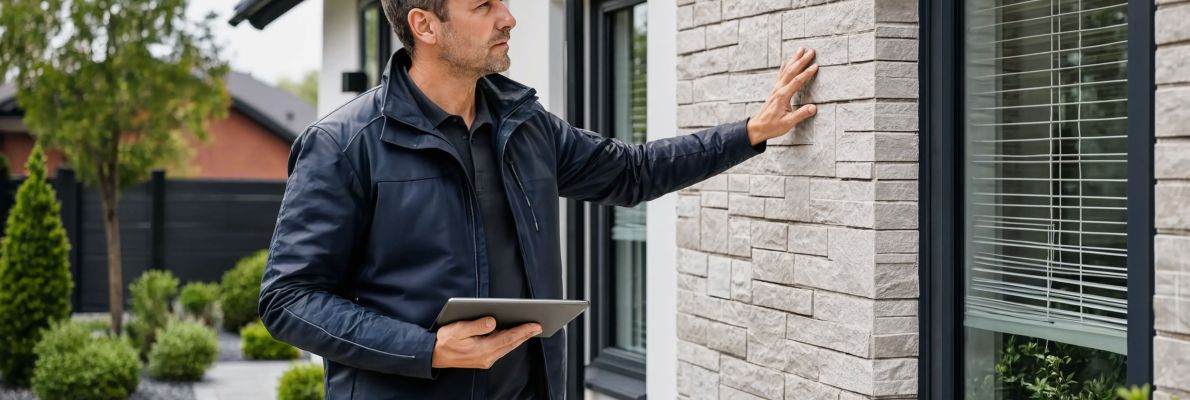 Gutachter streicht über Hauswand