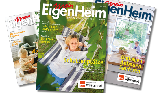 Die drei letzten Titelblätter von Mein EigenHeim Ausgaben 2/2026, 1/2026 und 4/2025