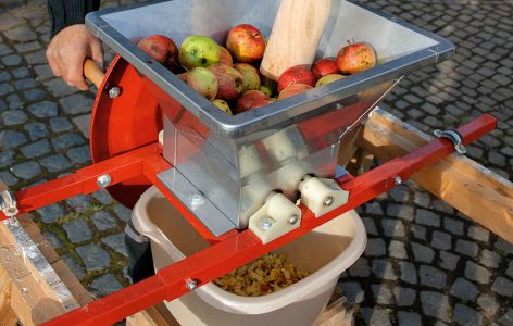 Obstpresse Äpfel zu Maische verarbeiten