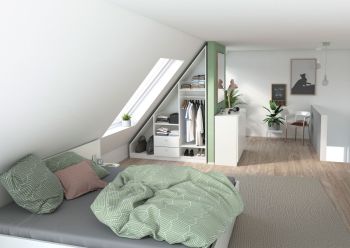Dachgeschoss: Grundrissplanung mit Einbaumöbeln