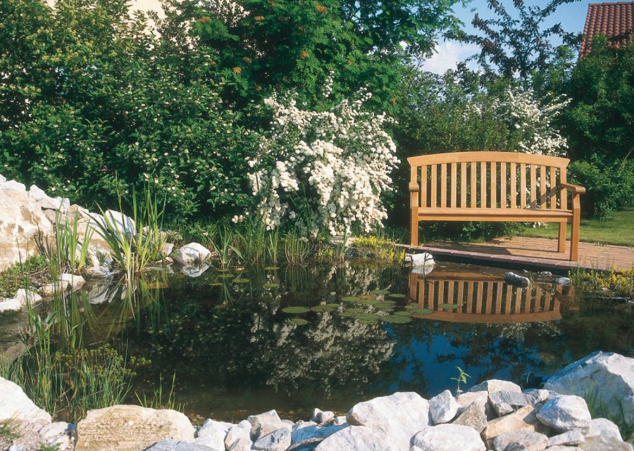 Teich mit Bank zum Erholen