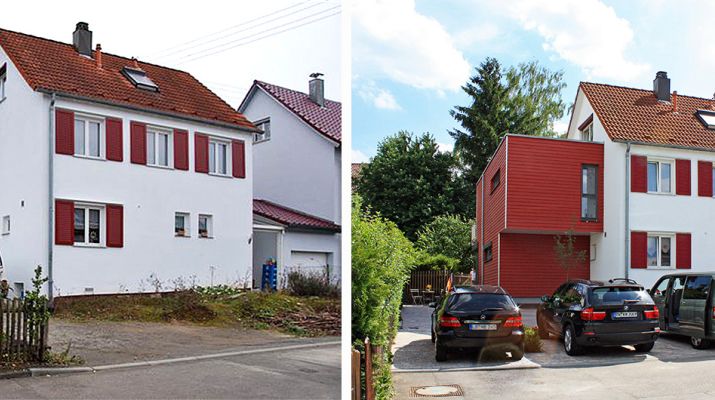 Beispiel Hausanbau: Links vorher ohne Anbau, rechts mit Anbau
