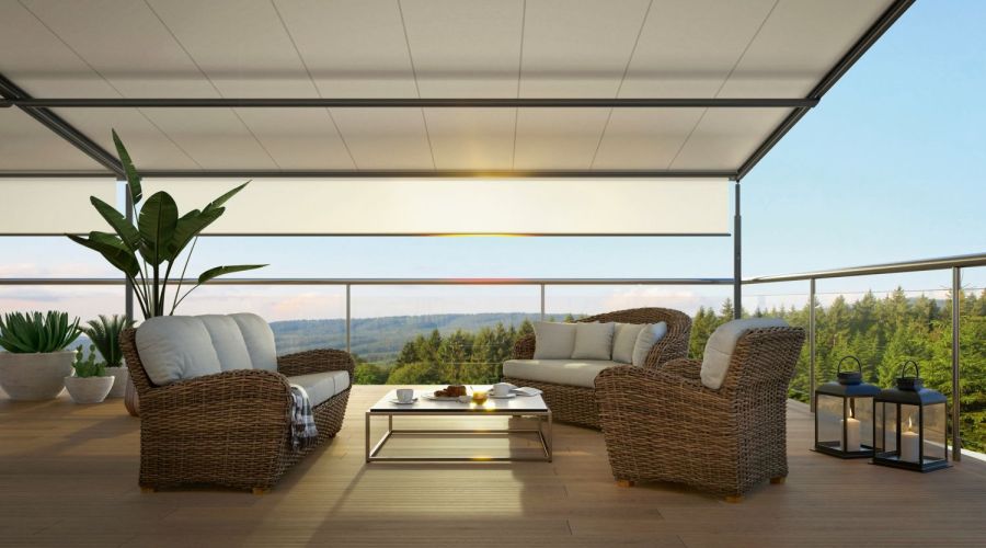 Balkon mit Überdachung und Panoramaausblick