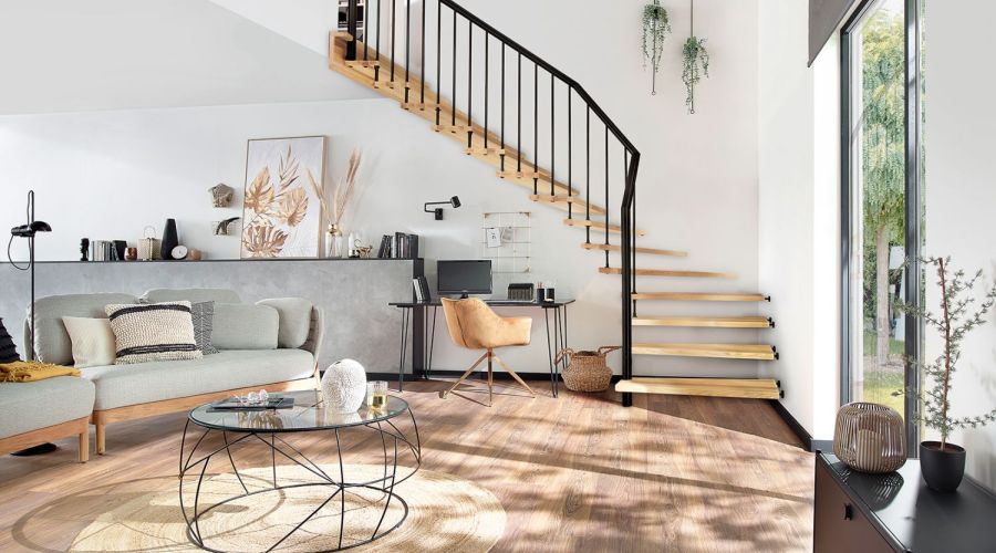 Treppenform im Einfamilienhaus viertelgewendelte Treppe