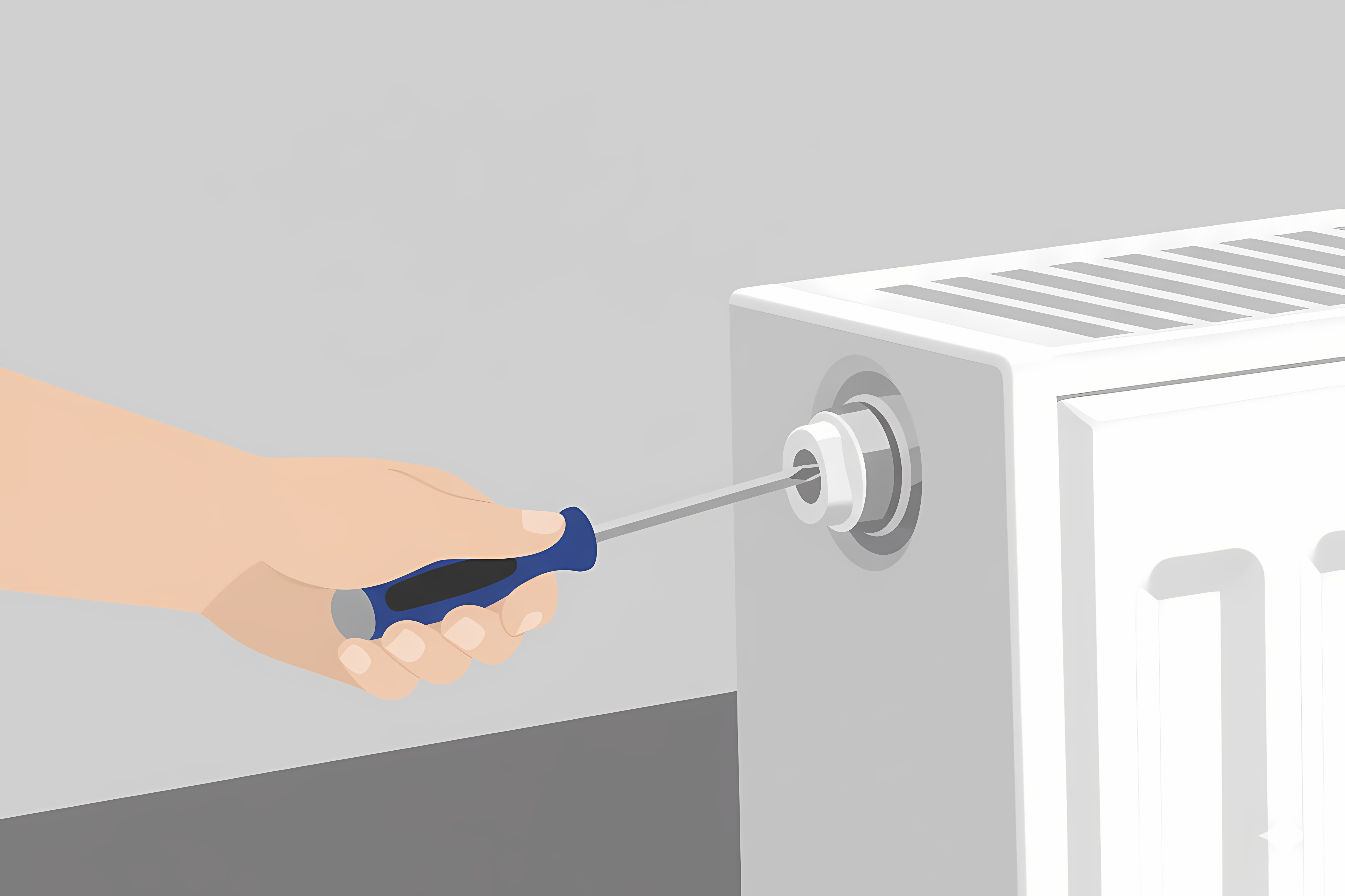 ls Notlösung wird ein Schlitzschraubendreher verwendet, um das Entlüftungsventil eines Heizkörpers zu öffnen. Diese Methode eignet sich nur für bestimmte, meist ältere Ventiltypen mit einem passenden Schlitz.